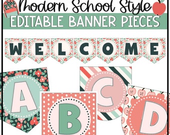 Modern School Style Banner Pieces | Editable Classroom Decor (Digital Download)