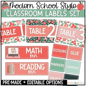 Modern School Style Editable Classroom Labels | Editable Labels Set | Trendy + Modern Classroom Decor