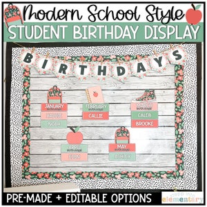 Moderne Schoolstijl Student Verjaardagsdisplay | Verjaardagen van studenten | Prikbord | Trendy + moderne klasinrichting