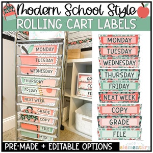 Moderne schoolstijl rollende karlabels | Lerarenwagen | Klasorganisatie | Trendy + moderne klasinrichting