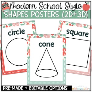Modern School Style Shape Posters | Math Posters | 2D & 3D Shapes | Trendy + Modern Classroom Decor