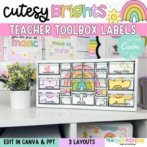Cutesy Brights Teacher Toolbox Labels | Classroom Organization | Editable | Pastel + Bright Classroom Decor