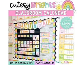 Calendario de aula en tonos pastel / Decoración brillante (descarga digital)
