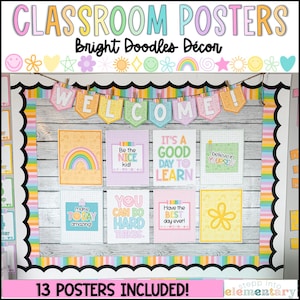 Bright Doodles Classroom Posters Set | Bulletin Board | Trendy + Simple Bright Classroom Decor