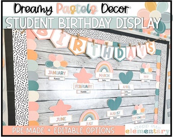 Dreamy Pastels Student Birthday Display | Student Birthdays | Bulletin Board | Trendy + Pastel Classroom Decor