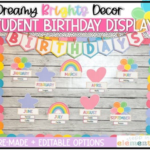Verträumte Brights Studenten Geburtstag Display | Geburtstage | Pinnwand | Trendy + Helle Klassenzimmer Dekoration