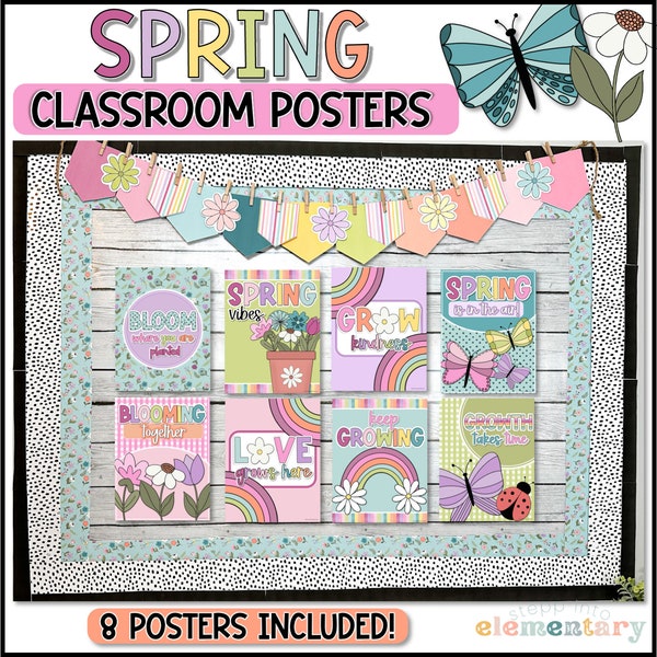 Spring Classroom Posters Set | Spring Inspirational Posters | Wildflower & Butterfly Theme | Bulletin Board Decor