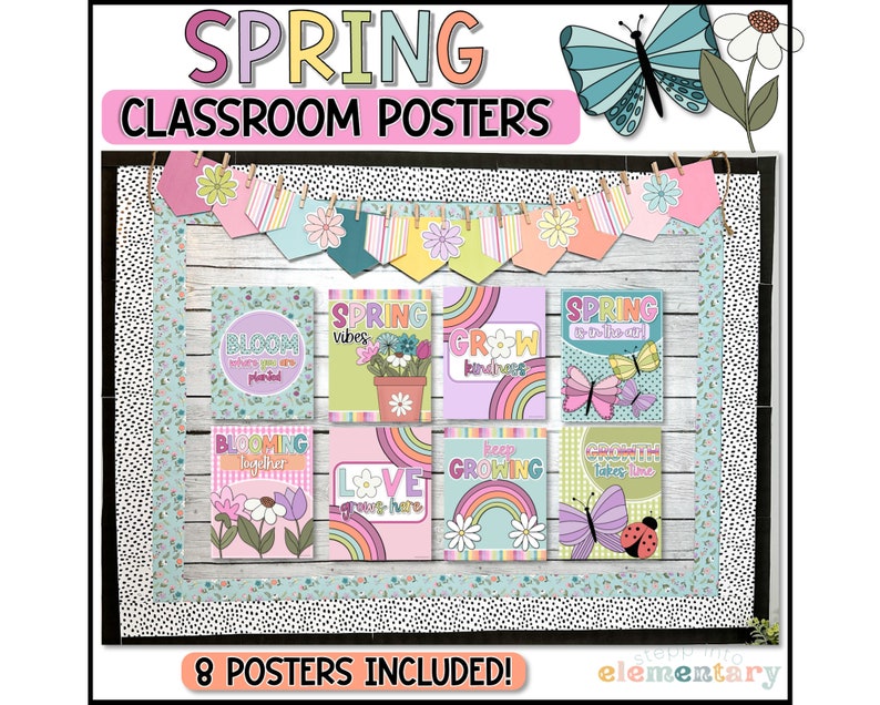 Spring Bloom Poster Spring Classroom Posters Set | Wildflower, Butterfly Theme (digital ...
