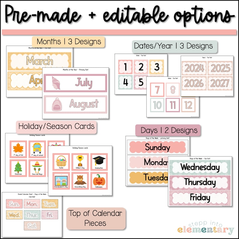 Pastel Doodles Classroom Calendar Set | Pocket Chart Decor (digital ...