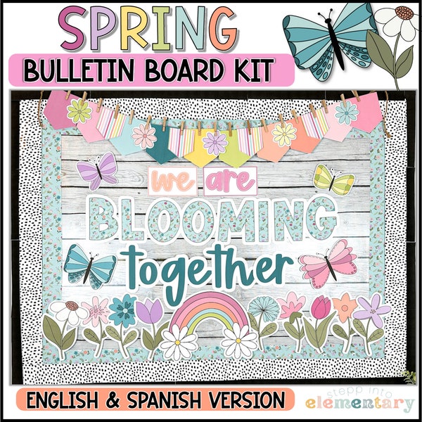 Bulletin Board Kit Frühling | Trendy Pinnwand für Frühling/Ostern | April Dekor | Wildblumen & Schmetterlinge