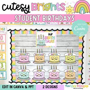 Cutesy Brights Student Birthday Display | Student Birthdays | Bulletin Board | Bright + Pastel Classroom Decor