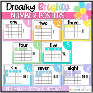 Dreamy Brights Number Posters | Number Posters 0-20 | Math Posters | Trendy + Bright Classroom Decor