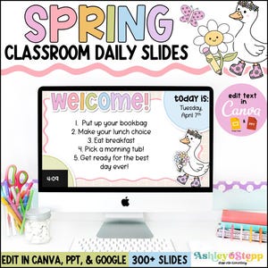 Frühling Klassenzimmer tägliche Folien | Blumen & Komposition Notizbuch | Lehrerorganisation (Digital)