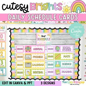 Cutesy Brights Daily Schedule Display & Cards | Editable | Bright + Pastel Classroom Decor
