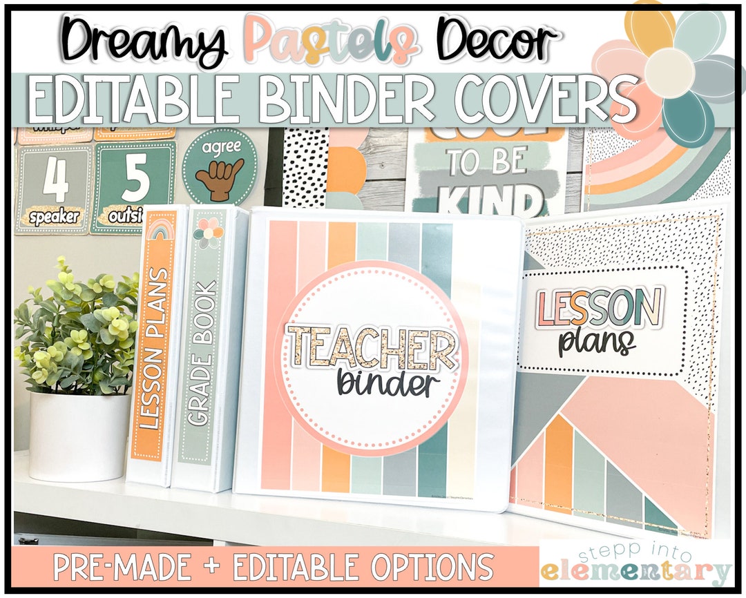 Dreamy Pastels Binder Covers & Spines Editable Trendy Pastel Classroom
