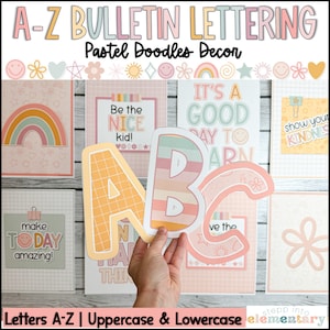 Letras del tablón de anuncios A-Z / Decoración de garabatos pastel / Decoración del tablón de anuncios / Decoración moderna + simple del aula en colores pastel