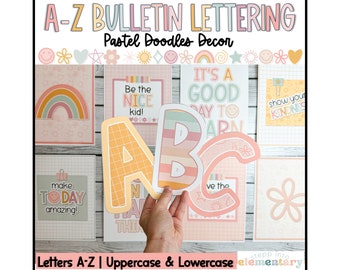 A-Z Bulletin Board Lettering | Pastel Doodles Decor | Bulletin Board Decor | Trendy + Simple Pastel Classroom Decor