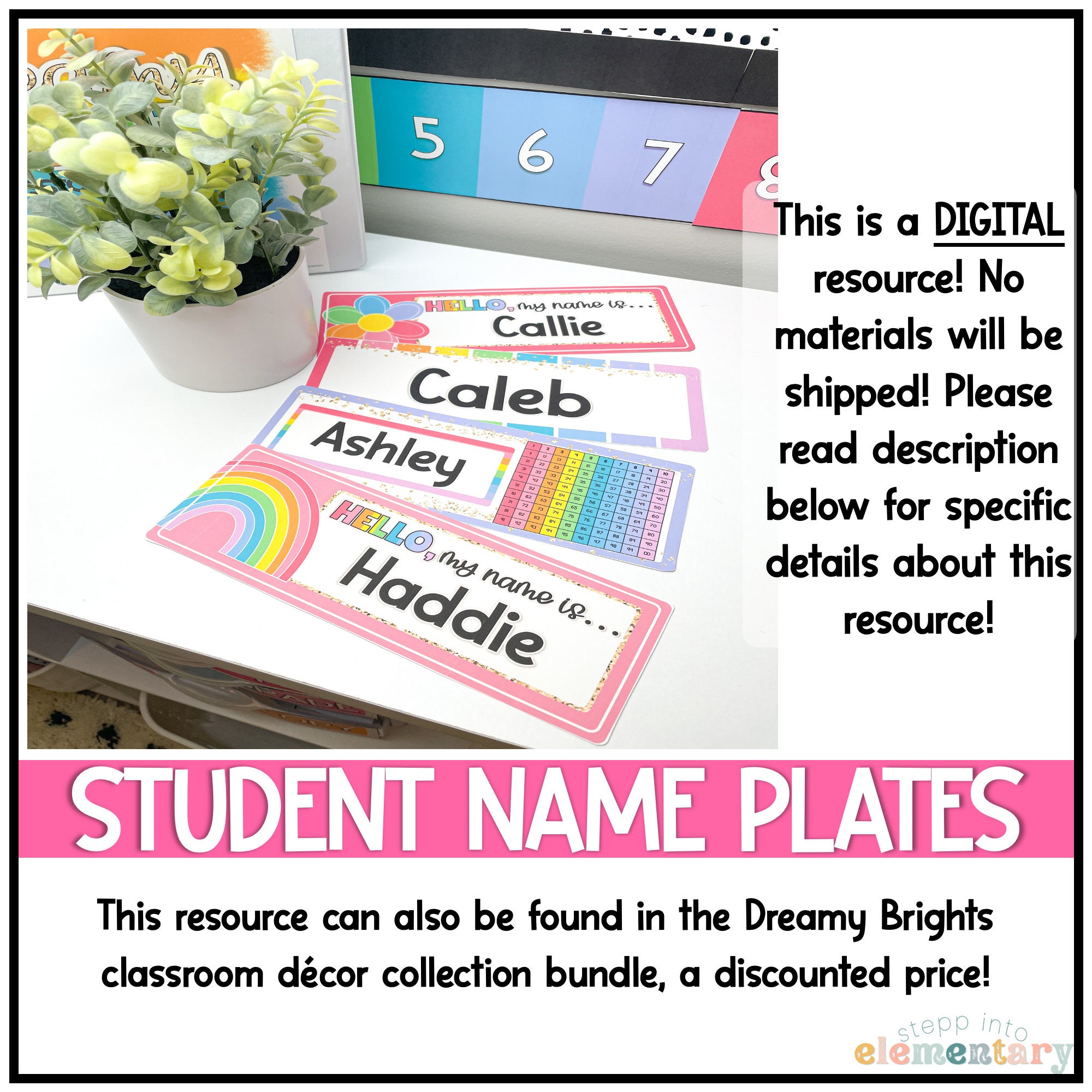 Dreamy Brights Student Name Plates | Desk Plate Tags | Editable ...