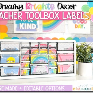 Dreamy Brights Teacher Toolbox Labels | Classroom Organization | Editable | Trendy + Bright Classroom Decor