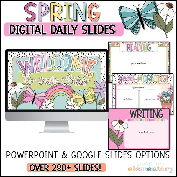 Spring Daily Slides | Trendy Spring Classroom Slides | Spring Classroom Management Slides | wildflower & butterfly clipart