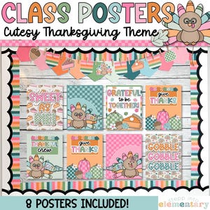Thanksgiving Classroom Posters Set | Cutesy Thanksgiving Inspirational Posters | Thanksgiving Trendy Theme | Bulletin Board Decor
