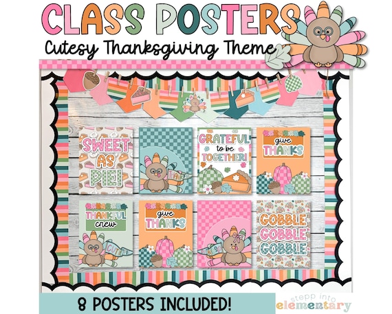 Thanksgiving Classroom Posters | Cutesy Bulletin Board Decor (Digital Download)