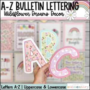 May include: A-Z Bulletin Lettering Wildflower Dreams Decor. Uppercase and lowercase letters with a floral pattern. Letters A, B, and C are shown.