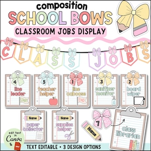 Classroom Jobs | Composition Notebook Decor | Pencil Bows