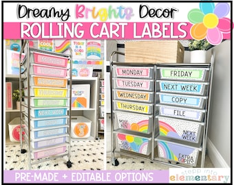 Dreamy Brights Rolling Cart Labels | Teacher Cart | Classroom Organization | Editable | Trendy + Bright Classroom Decor