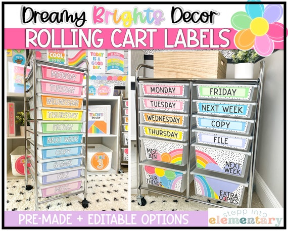 Dreamy Brights Rolling Cart Labels Teacher Cart Classroom Organization  Editable Trendy Bright Classroom Decor - Etsy