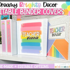 Cubiertas y lomos de carpetas Dreamy Brights / Editable / Decoración de moda + brillante para el aula