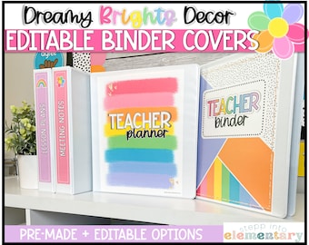 Dreamy Brights Binder Covers & Spines | Editable | Trendy + Bright Classroom Decor