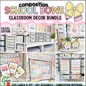 Composition School Bows Classroom Decor Bundle | Pencil Bow Theme | Composition Notebook (Digital Download)