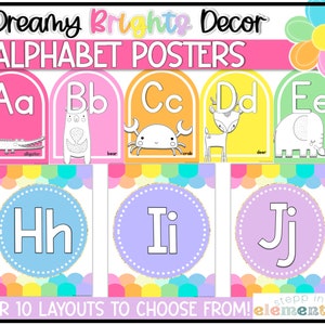 Dreamy Brights Alphabet Posters | Print + Cursive Alphabet | Editable | Trendy + Bright Classroom Decor