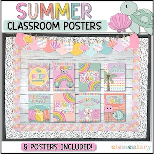 Conjunto de carteles de aula de verano / Carteles inspiradores de verano / Tema del océano / Decoración del tablón de anuncios