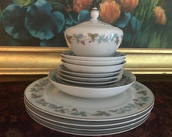 Platos vintage de porcelana fina de Japón, 12 piezas, diseño floral, 6701