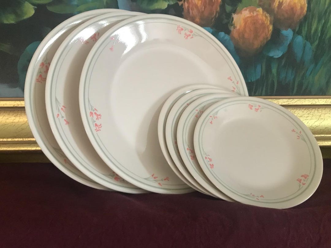 Corelle Pink Pattern 7 Pieces Corelle by Corning Vintage Flowers Pink Edge Pattern Plates - Etsy