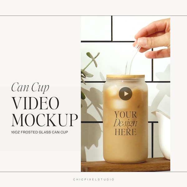 Frosted Glass Can Cup Video Mockup to display you art work. Frosted Glass Video Mockup. Can Tumbler Video Mockup. Instant Download. PV02