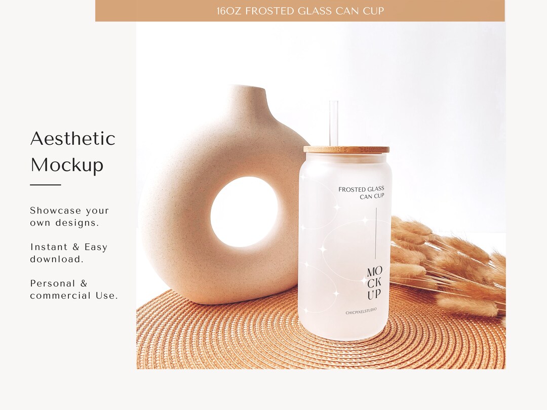 Frosted Glass Can Cup Mockup With Smart Object Layer Etsy