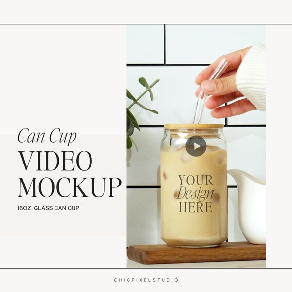 Glass Can Cup Video, use as a Video Mockup to display you art work & create an aesthetic presentation. Coffee Video. Instant Download, PV02