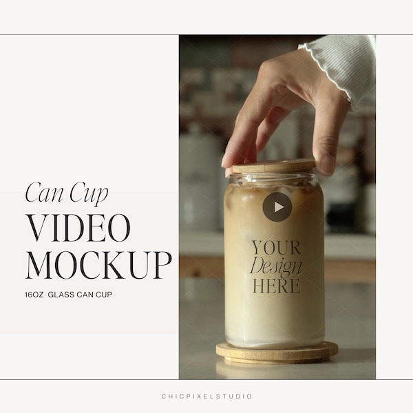 Glass Can Cup Video, use as a Video Mockup to display you art work & create an aesthetic presentation. Coffee Video. Instant Download, PV01