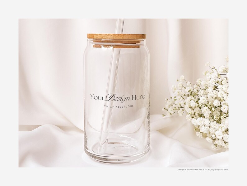 16oz Can Cup Libbey Glass Mockup, Soft Vibes Aesthetic. Glass Can Cup