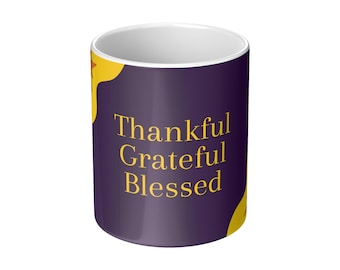 Thankful Grateful Blessed Mug - Inspirational Ceramic Coffee Cup, 11oz - Dishwasher & Microwave Safe