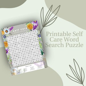 Printable Self Care Word Search Puzzle, Mental Health Worksheet, Mindfulness Activity for Adults & Teens, Positive Affirmation Game PDF