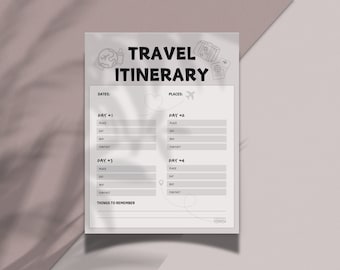 Página de itinerario de viaje imprimible / Descarga instantánea Planificador de vacaciones de 4 días / Descarga instantánea en PDF