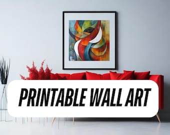 Modern Abstract Printable Wall Art, Colorful Geometric Digital Download, Instant Art for Living Room or Office Decor