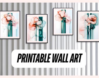 Abstract Floral Printable Wall Art Set, Minimalist Botanical Prints, Modern Flower Art for Home Decor