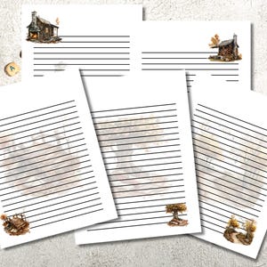 Juego de papelería imprimible de otoño, papel de carta rústico de otoño, papel de escritura acogedor con temática de otoño, descarga instantánea, papelería rayada para llevar un diario