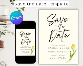Minimalist Save The Date Template, Editable Save the Date Digital Download, Invitations, Printable DIY Card, Save Our Date Card with Photo,