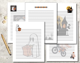 Printable Halloween Notepad Set, Spooky Cute Stationery Sheets, Ghost & Pumpkin Lined Note Paper, Halloween-Themed Paper, Instant Download